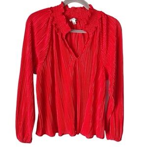 Versona Blouse Women's Large Valentine's Day Red Pleated Smocked‎ Peasant Top